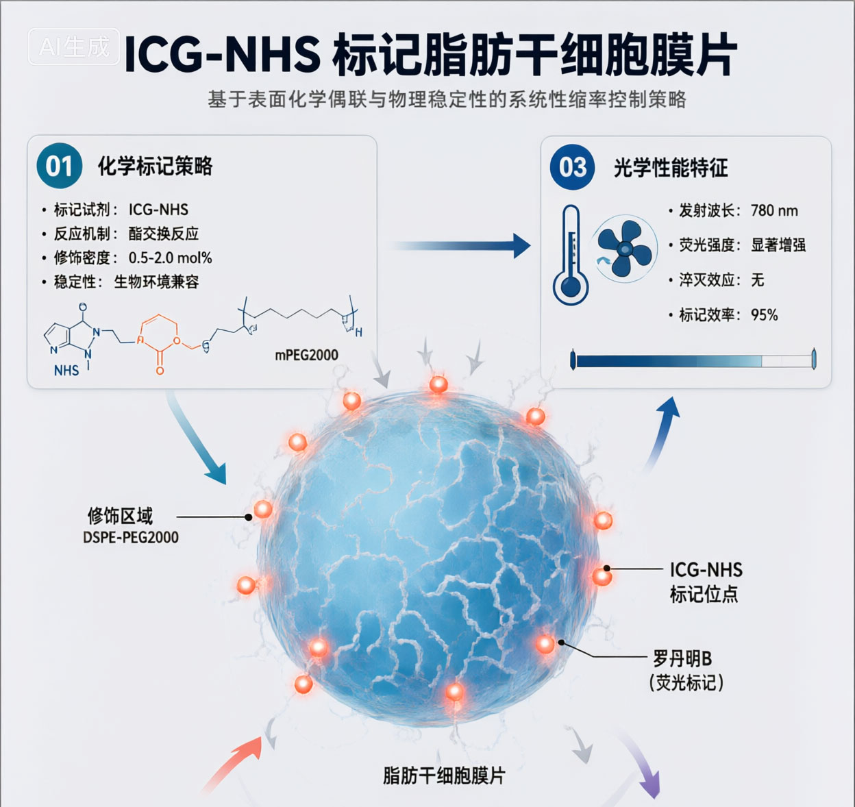 ICG-NHS，标记脂肪干细胞膜片，借助NIR-II成像追踪体内移植物状态