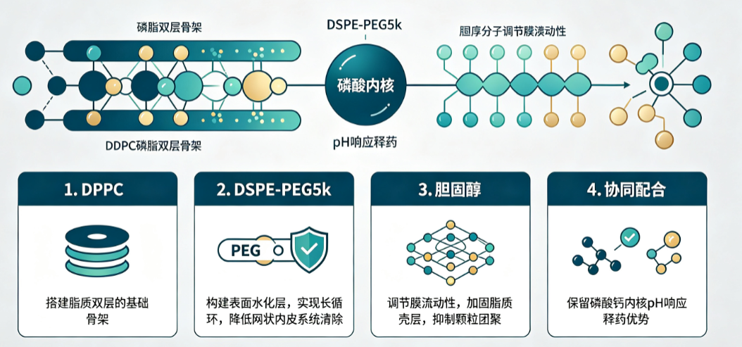 脂质三组分 DPPC、DSPE-PEG5k、Cholesterol｜磷酸钙纳米粒的 stealth 外壳构筑