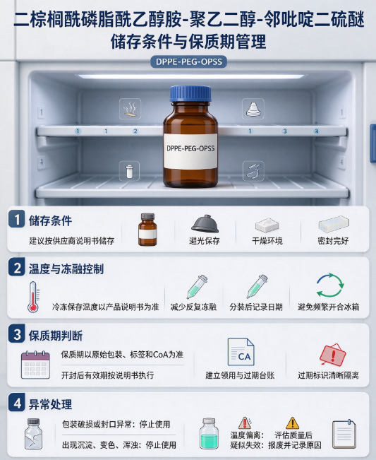 DPPE-PEG-OPSS，二棕榈酰磷脂酰乙醇胺-聚乙二醇-邻吡啶二硫醚储存条件与保质期管理