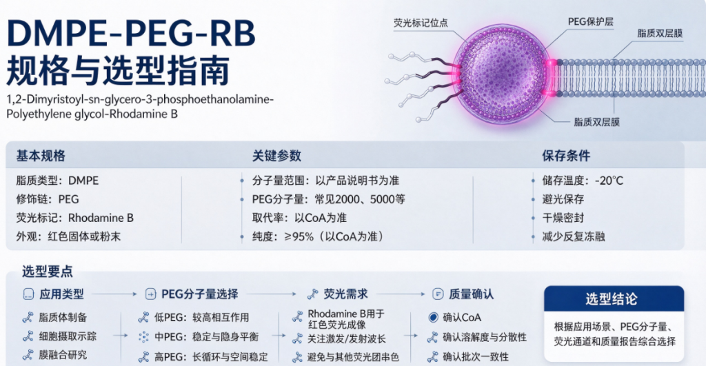 罗丹明B红色荧光标记磷脂PEG，DMPE-PEG-RB规格与选型指南
